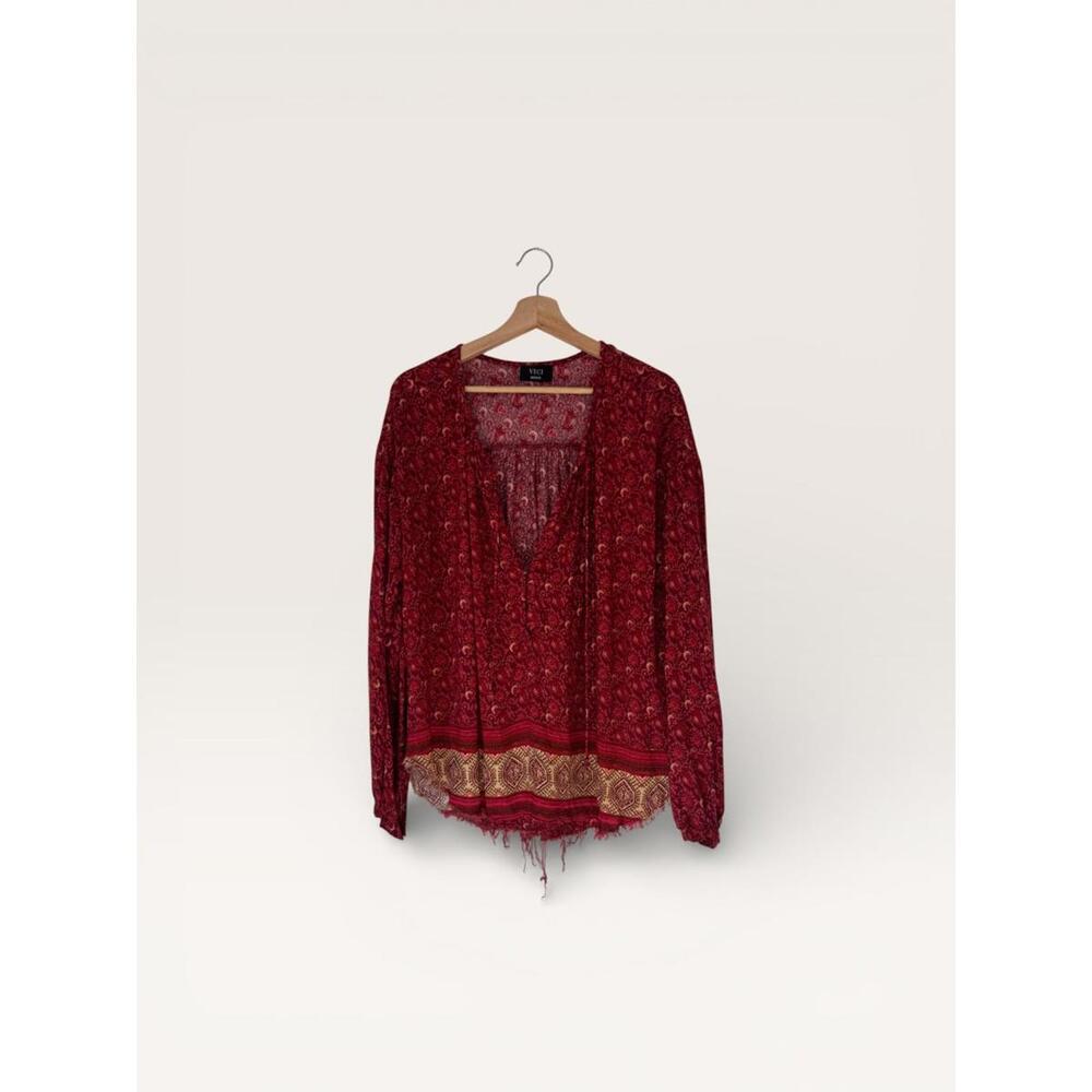 VICI Medium Red Floral Bohemian Long Sleeve Blouse